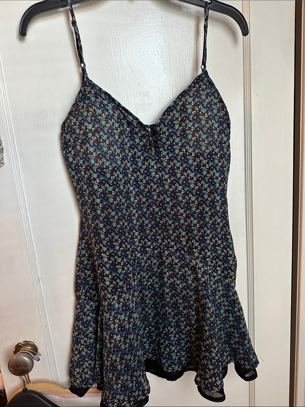 Cotton Candy Navy Floral Slip Dress with Teal Accents